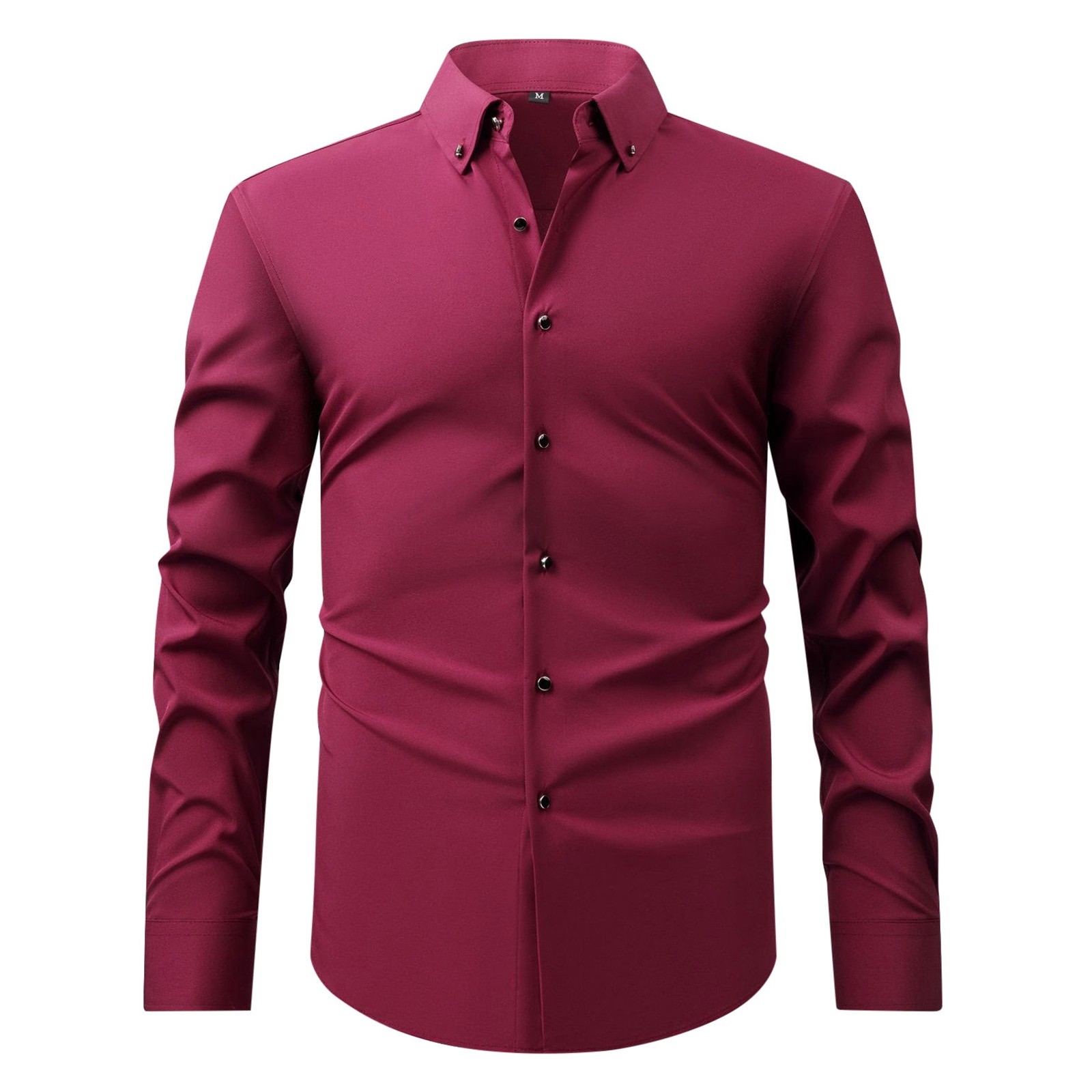 thumbnail image 2 of Camisa negra de manga larga con botones para hombre: tejido elástico, estilo informal de negocios, puños elásticos, primavera/otoño, tallas S-XXXL, 2 of 4